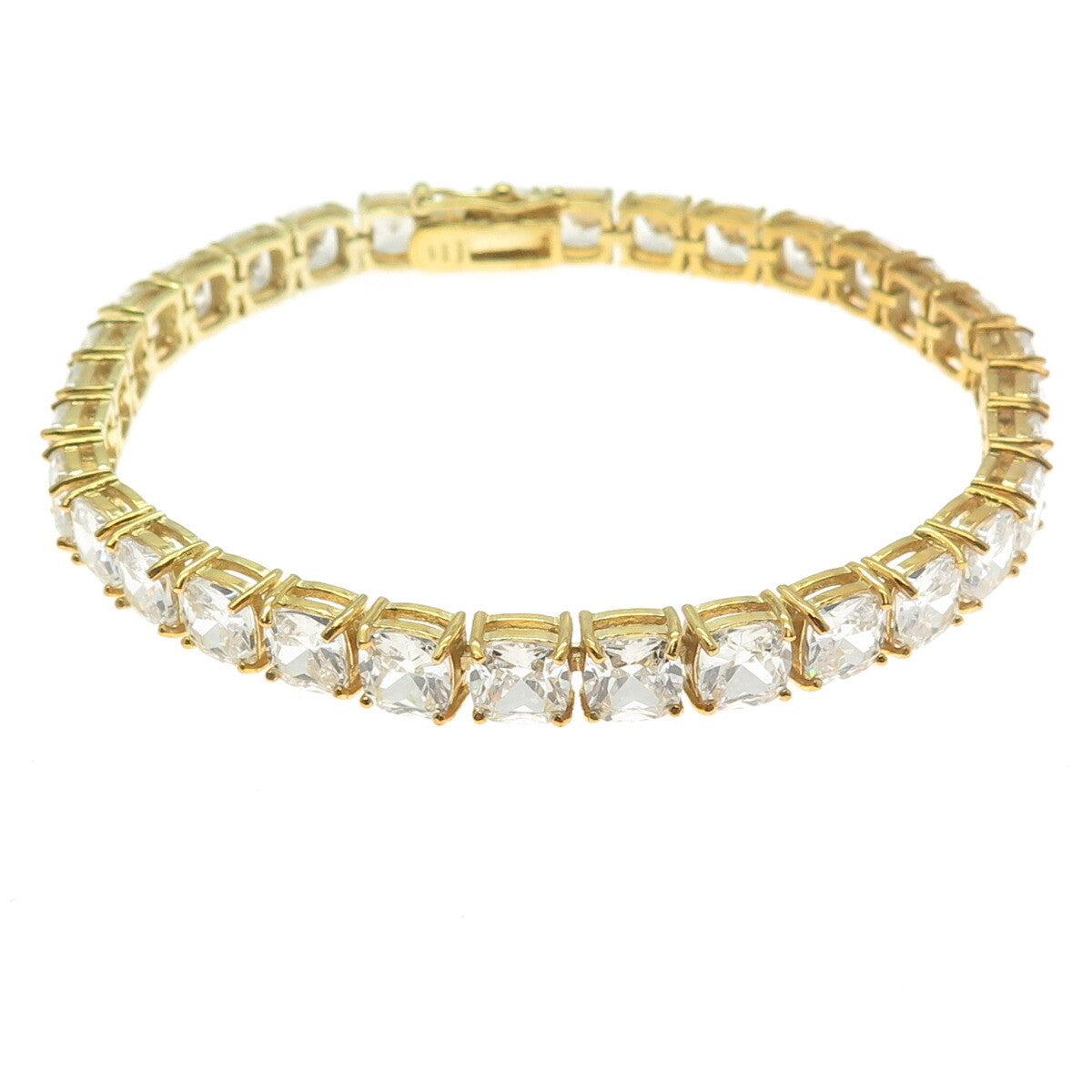 925 Sterling Silver Gold Plated Round-Cut C Z Tennis Link Bracelet 8.25"