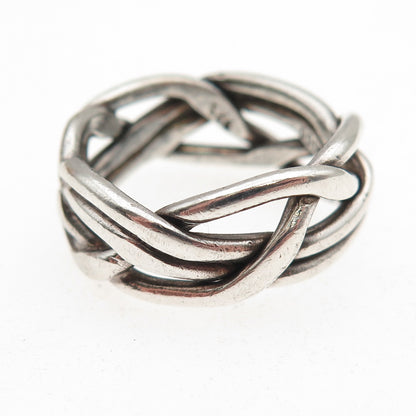 925 Sterling Silver Vintage Mexico Modernist Woven Oxidized Band Ring Size 8