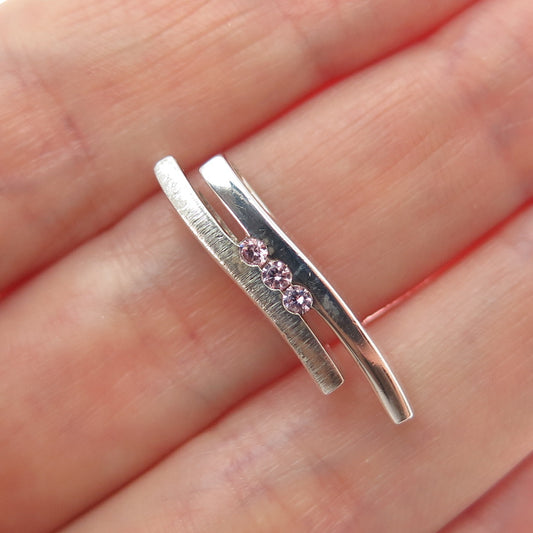 FOSSIL 925 Sterling Silver Round-Cut Pink C Z Minimalist Slide Pendant