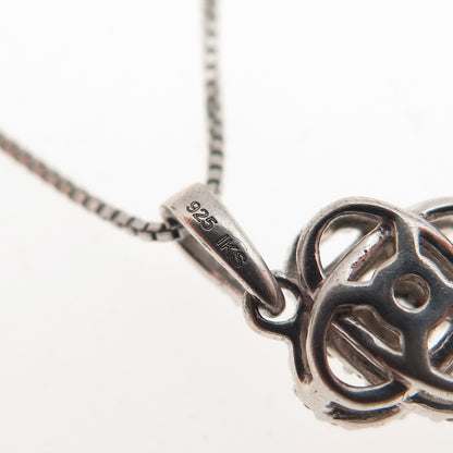 925 Sterling Silver Real Round-Cut Diamond Floral Box Chain Necklace 18"