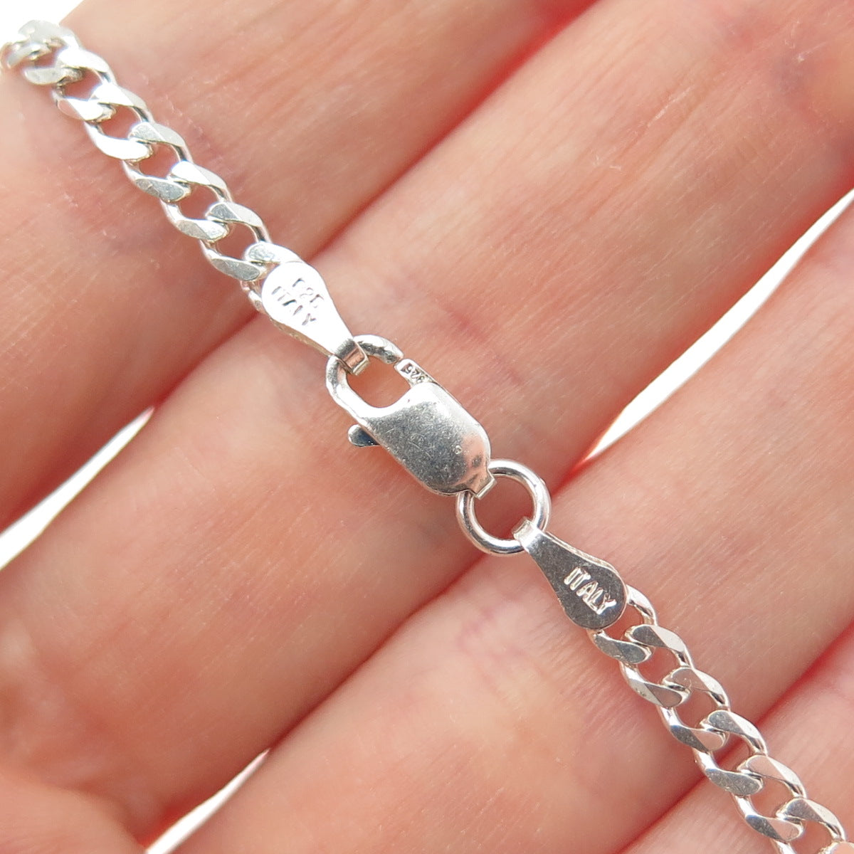 925 Sterling Silver Vintage Italy Curb Link Anklet / Bracelet 9"