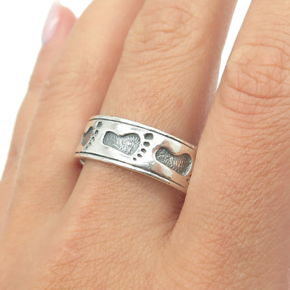 925 Sterling Silver Vintage Footprint Band Ring Size 14.5