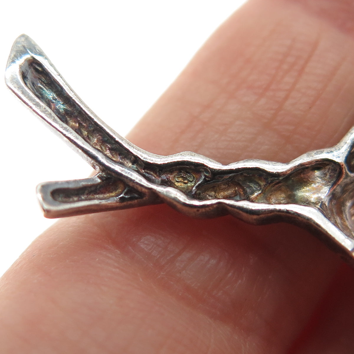 925 Sterling Silver Vintage Modernist Floral Leaf Oxidized Pin Brooch