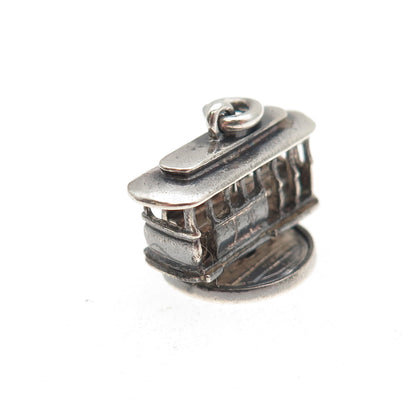 925 Sterling Silver Antique Art Deco San Francisco Cable Car 3D Mini Pendant