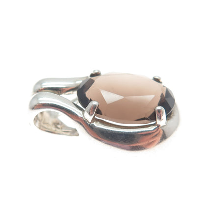 KABANA 925 Sterling Silver Vintage Real Smoky Quartz Minimalist Charm Pendant