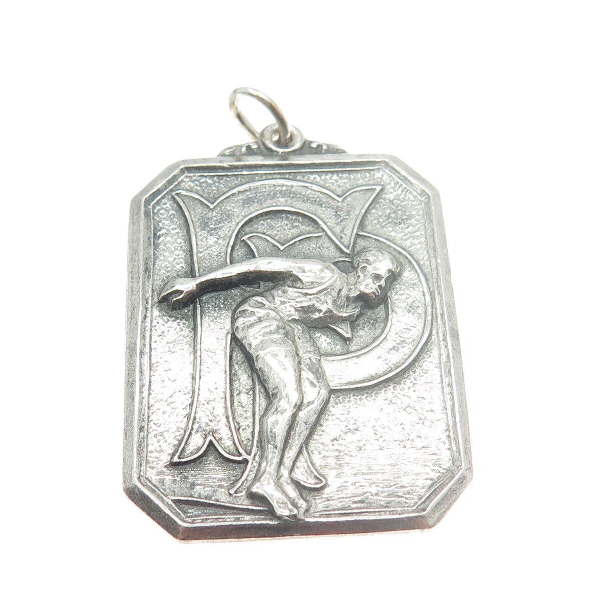 925 Sterling Silver Antique 1933 "50 YD Backstroke" Swimming Medal Pendant