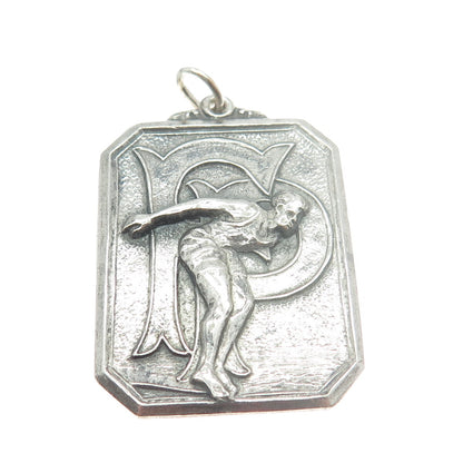 925 Sterling Silver Antique 1933 "50 YD Backstroke" Swimming Medal Pendant