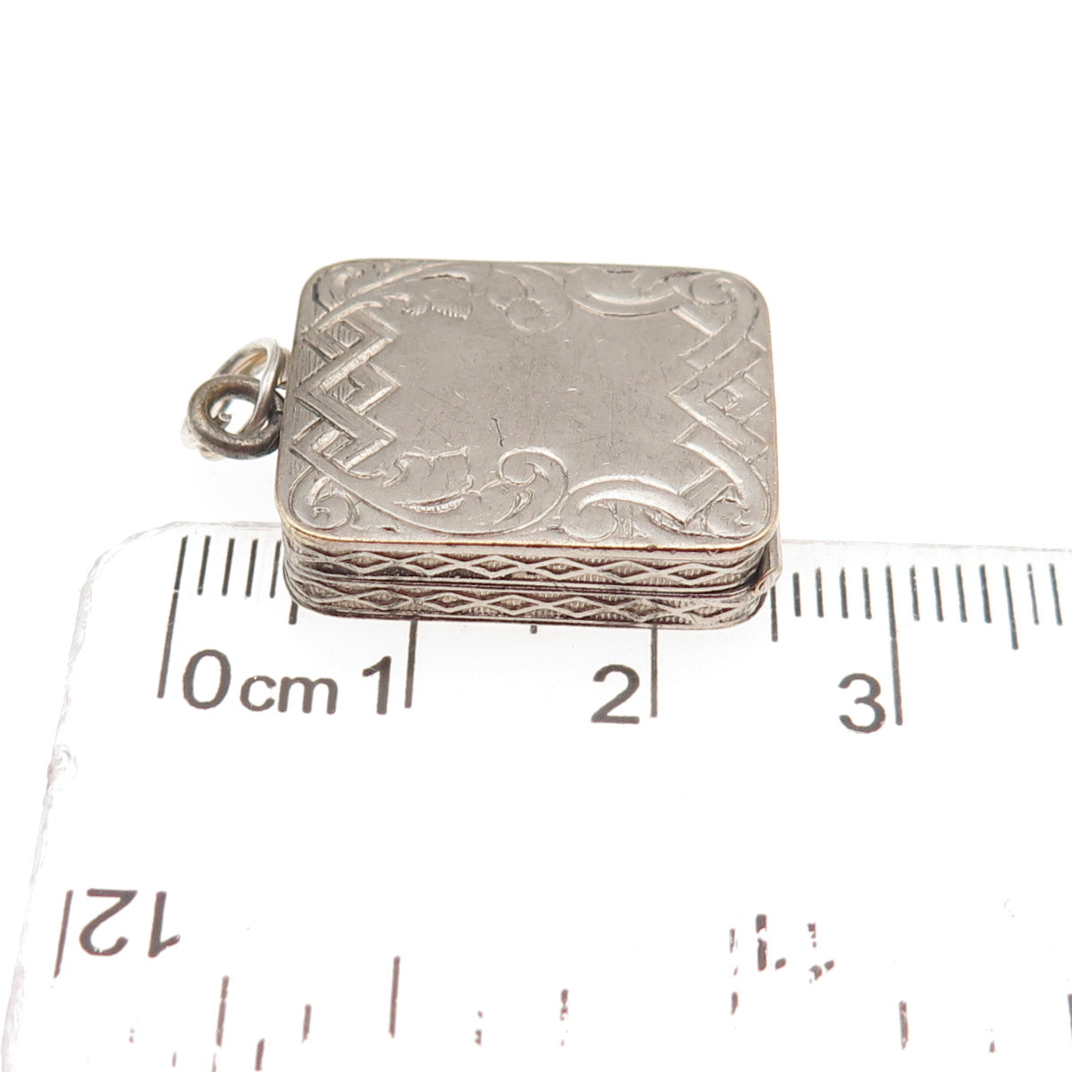 Silver-Tone Antique Art Deco Engraved Floral Locket Box Charm Pendant