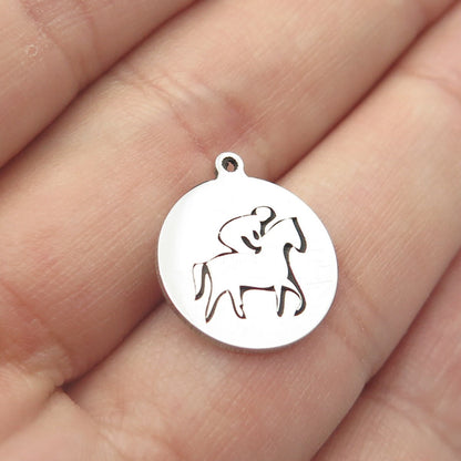 925 Sterling Silver USA Two In Town Rider & Horse Charm Pendant