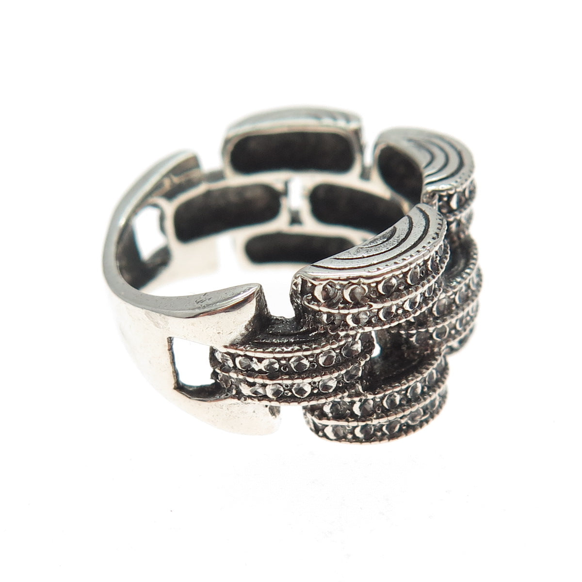 925 Sterling Silver Vintage Modernist Oxidized Ring Size 5.5