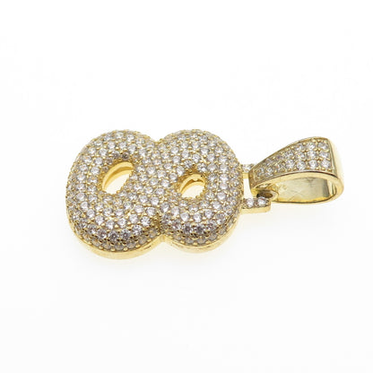 925 Sterling Silver Gold Plated Round-Cut C Z Number 8 Lucky Pendant