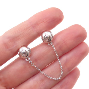 Pandora 925 Sterling Silver Safety Chain Slide Double Bead Charm