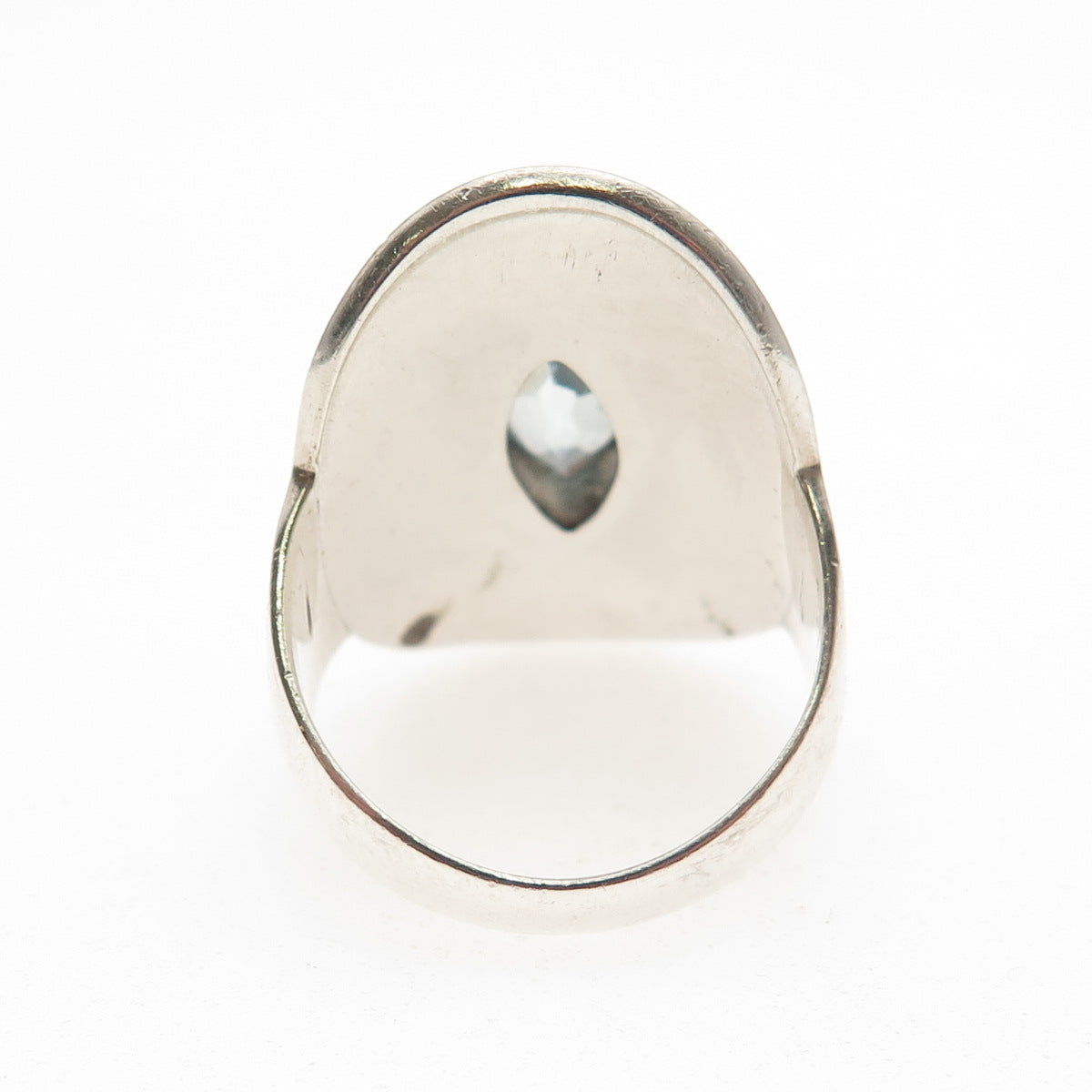 925 Sterling Silver Vintage Real Blue Topaz Modernist Beaded Ring Size 7.25