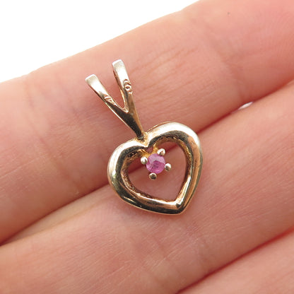 925 Sterling Gold Plated Vintage Ruby & Sapphire Dual Sided Heart Mini Pendant