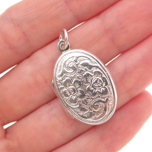 925 Sterling Silver Vintage Engraved Floral Locket Charm Pendant
