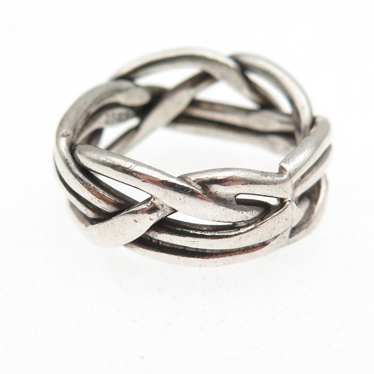 925 Sterling Silver Vintage Mexico Modernist Woven Oxidized Band Ring Size 8