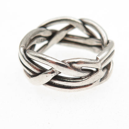 925 Sterling Silver Vintage Mexico Modernist Woven Oxidized Band Ring Size 8