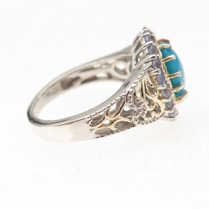 Chuck Clemency Sterling Silver 2-Tone Real Turquoise & Tanzanite Ring Size 8.25