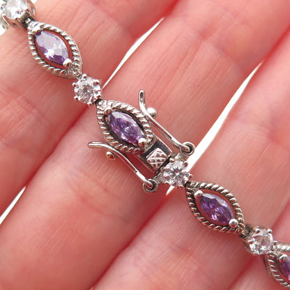 925 Sterling Silver Marquise-Cut Purple & Round-Cut White C Z Bracelet 7.25"