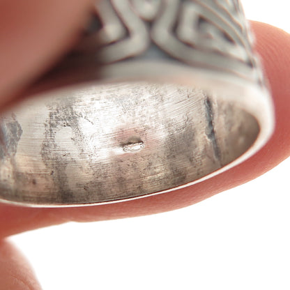 925 Sterling Silver Vintage Mexico Modernist Oxidized Wide Band Ring Size 10.25