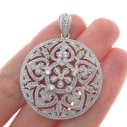 DEE BERKLEY JEWELRY 925 Sterling Silver Round-Cut Shaped C Z Sparkle Pendant