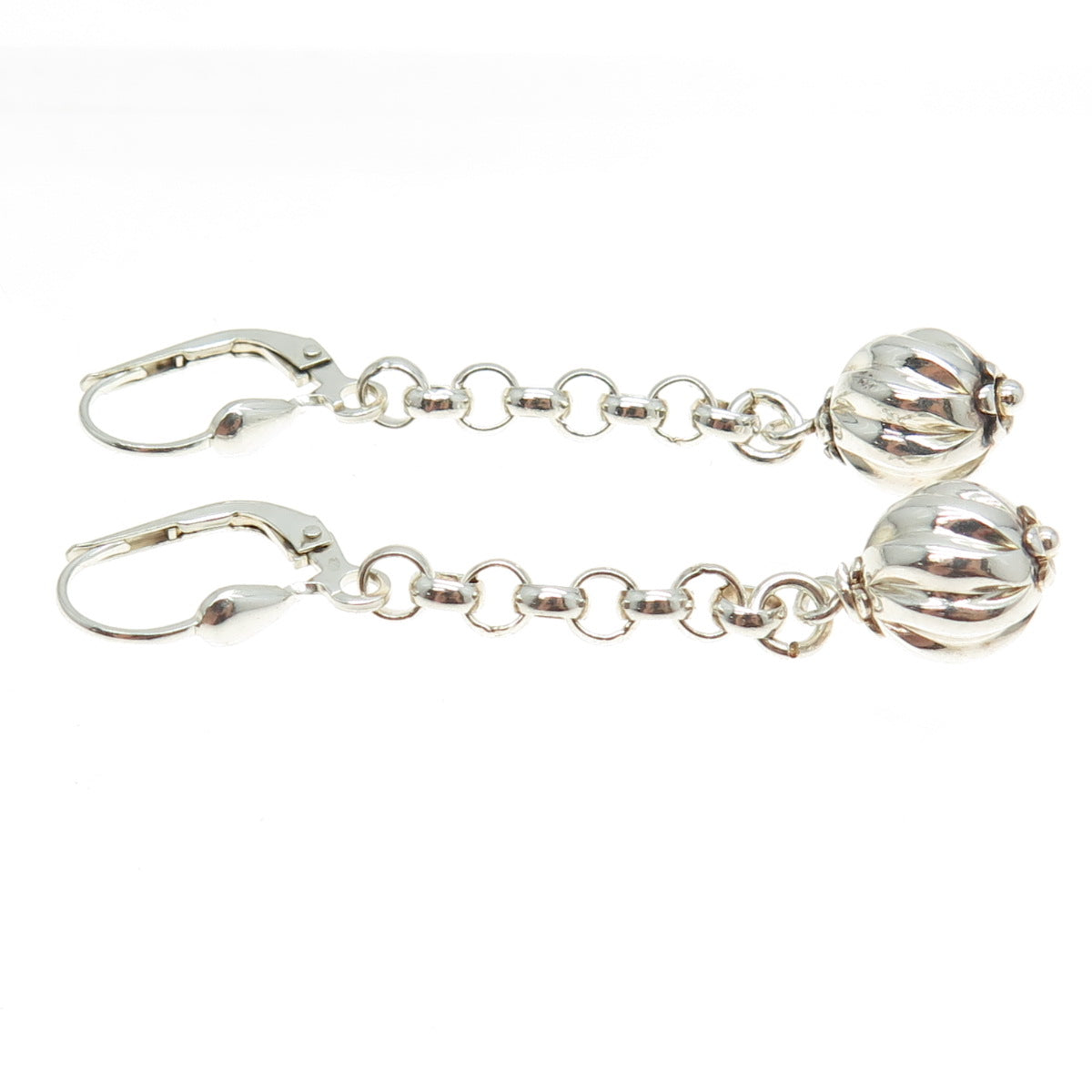 MILOR 925 Sterling Silver Vintage Italy Rolo Chain Ball Drop Earrings