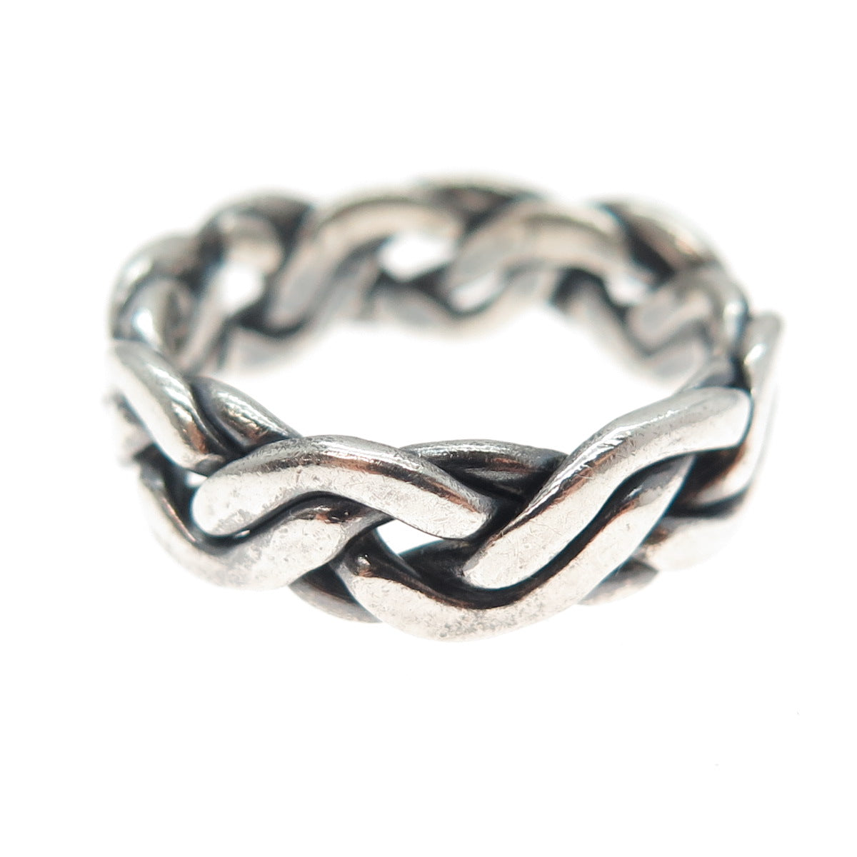 925 Sterling Silver Vintage Mexico Braided Oxidized Band Ring Size 8.25