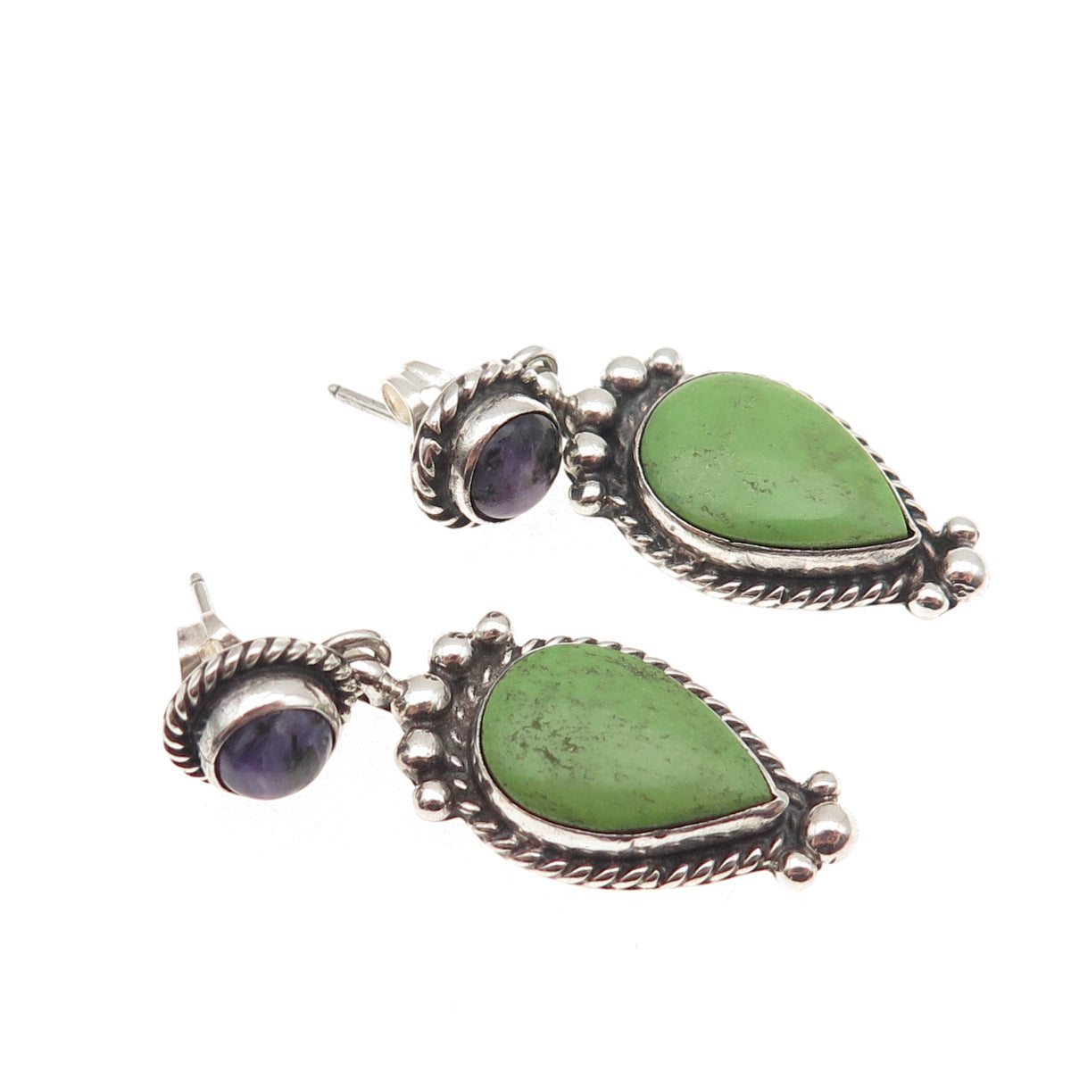 R.J. Apacheto Navajo Old Pawn 925 Sterling Vintage Turquoise & Amethyst Earrings