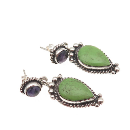 R.J. Apacheto Navajo Old Pawn 925 Sterling Vintage Turquoise & Amethyst Earrings