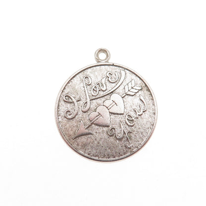 Wells 925 Sterling Silver Vintage I Love You Oxidized Charm Pendant