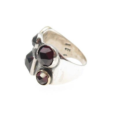 YAM Michal Yuval Sterling 14K Gold Vintage Israel Real Red Garnet Ring Size 9.25