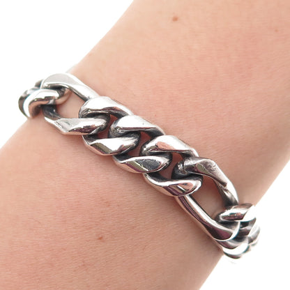 925 Sterling Silver Vintage Mexico Heavy 57.6g Figaro Link Oxidized Bracelet 8"