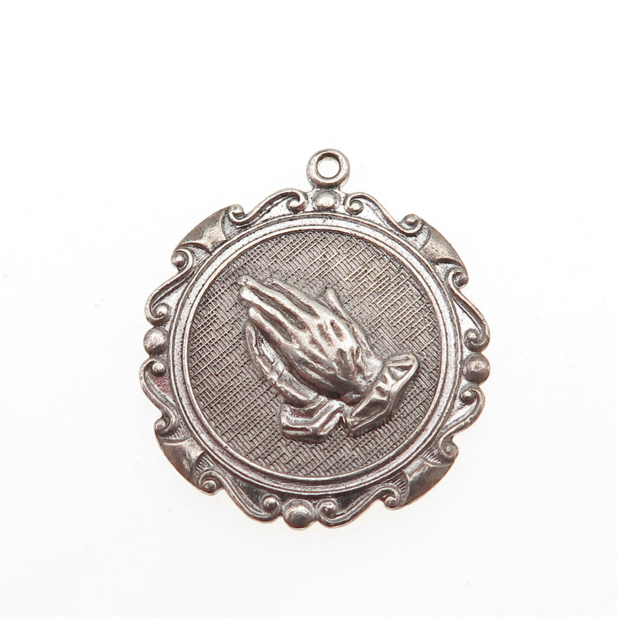 925 Sterling Silver Vintage Prayer Hands Oxidized Charm Pendant
