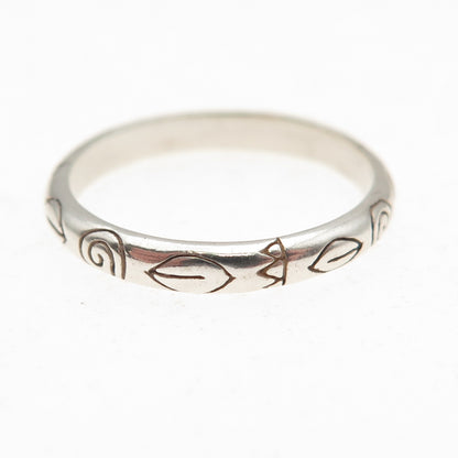 925 Sterling Silver Vintage Ethnic Scroll Band Ring Size 7