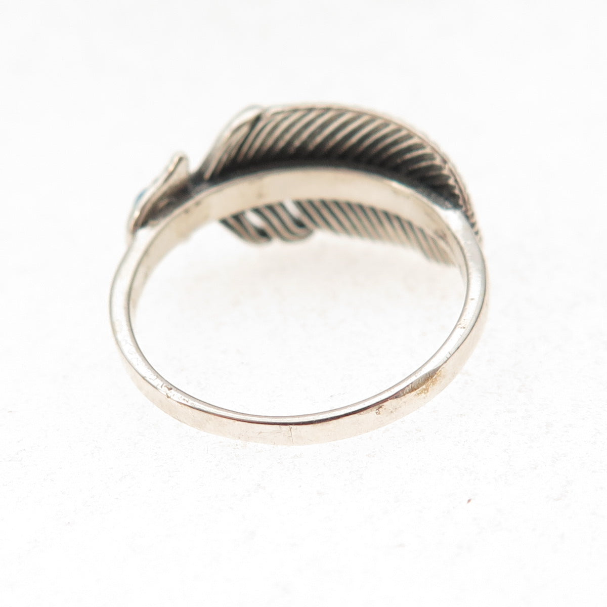 925 Sterling Silver Vintage Real Opal Feather Oxidized Ring Size 7