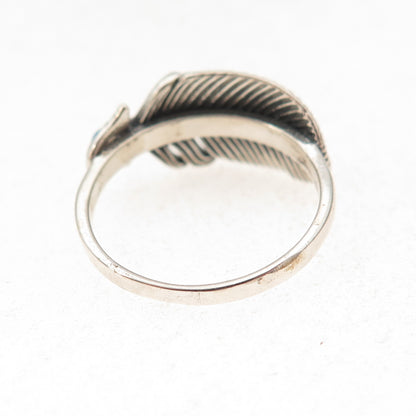 925 Sterling Silver Vintage Real Opal Feather Oxidized Ring Size 7