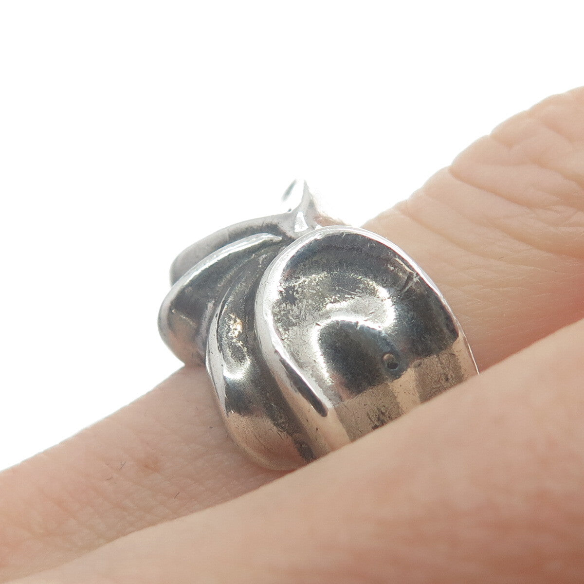 925 Sterling Silver Vintage Italy Modernist Wavy Oxidized Ring Size 7.75