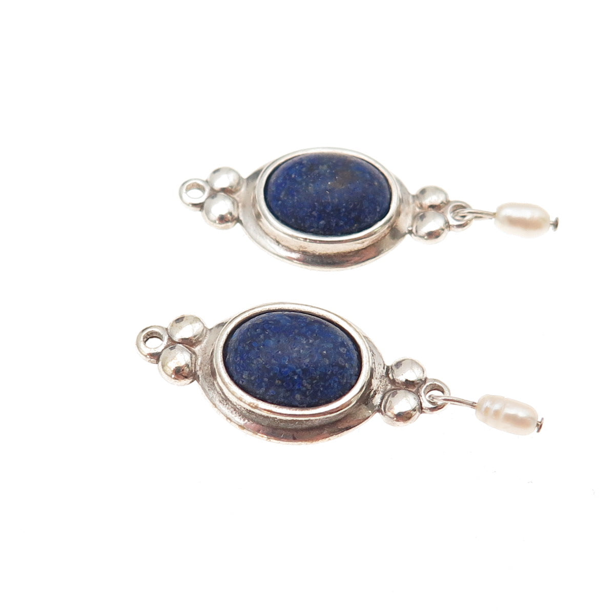 Coleman Co. 925 Sterling Silver Vintage Real Lapis Inlay & Pearl Jacket Earrings