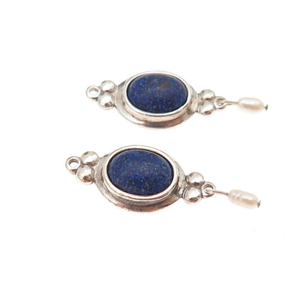 Coleman Co. 925 Sterling Silver Vintage Real Lapis Inlay & Pearl Jacket Earrings