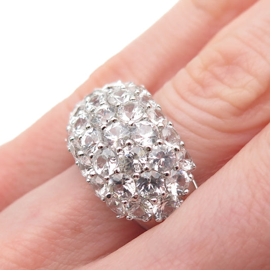 925 Sterling Silver Real Round-Cut White Topaz Dome Ring Size 5.5