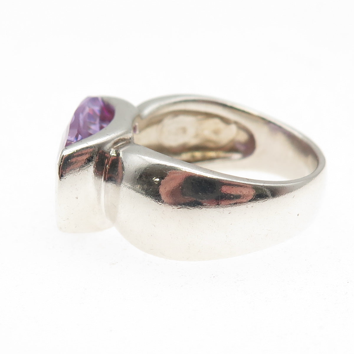 925 Sterling Silver Vintage Lavender C Z Modernist Ring Size 9.25