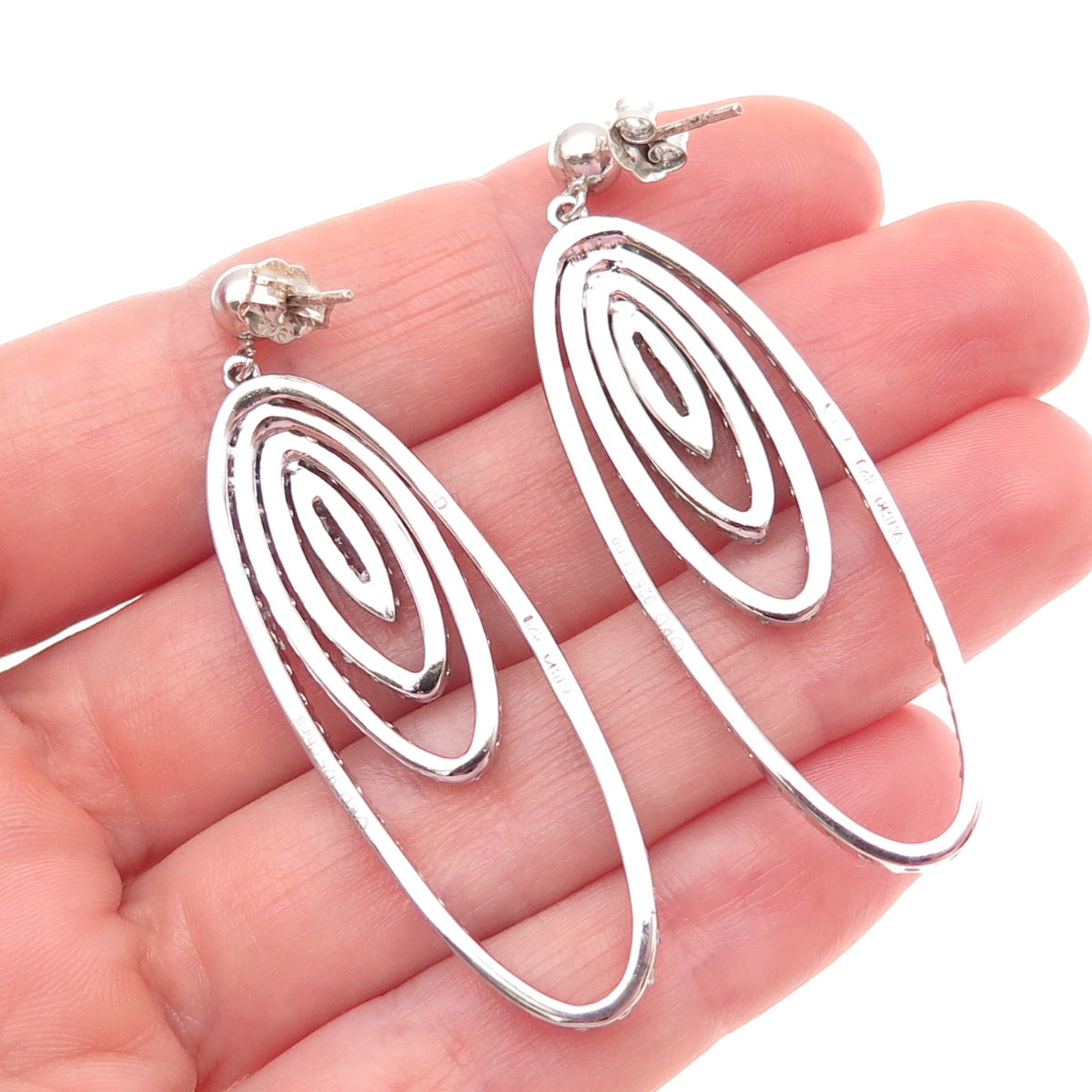 925 Sterling Silver Round-Cut C Z Multi-Circle Dangle Earrings