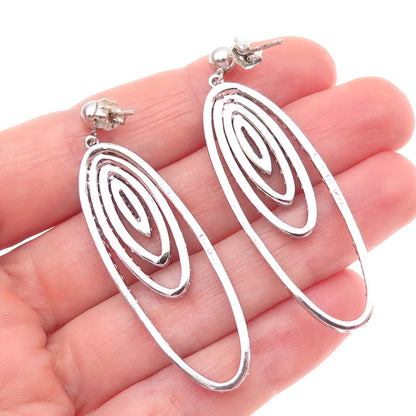 925 Sterling Silver Round-Cut C Z Multi-Circle Dangle Earrings