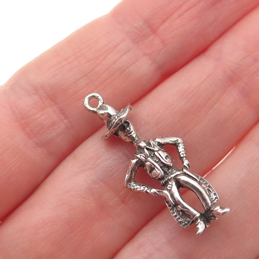925 Sterling Silver Vintage Cowboy Oxidized 3D Charm Pendant