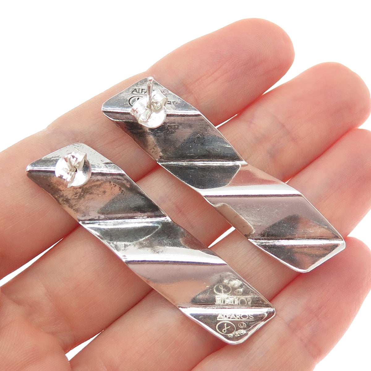 VICTOR ALFARO 925 Sterling Silver Vintage Modernist Bar Drop Earrings