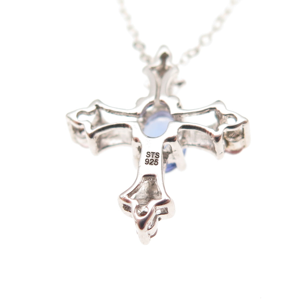 Chuck Clemency 925 Sterling Silver Real Tanzanite & Amethyst Cross Necklace 20"