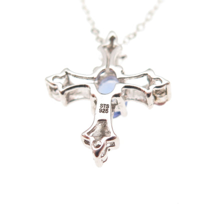 Chuck Clemency 925 Sterling Silver Real Tanzanite & Amethyst Cross Necklace 20"