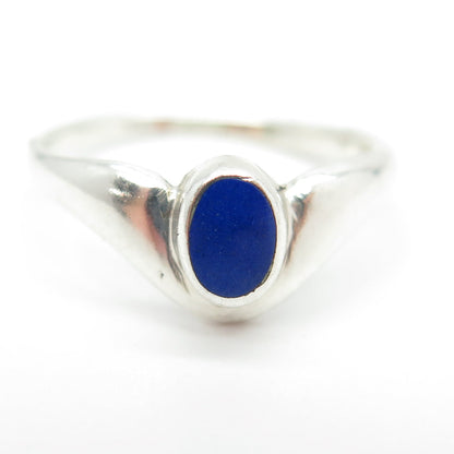 925 Sterling Silver Vintage Italy Real Lapis Lazuli Modernist Ring Size 8.5