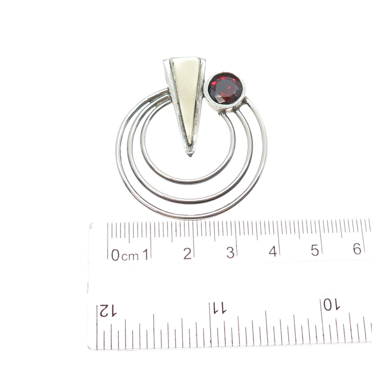 925 Sterling Silver 14K Gold Vintage Real Red Garnet Modernist Slide Pendant