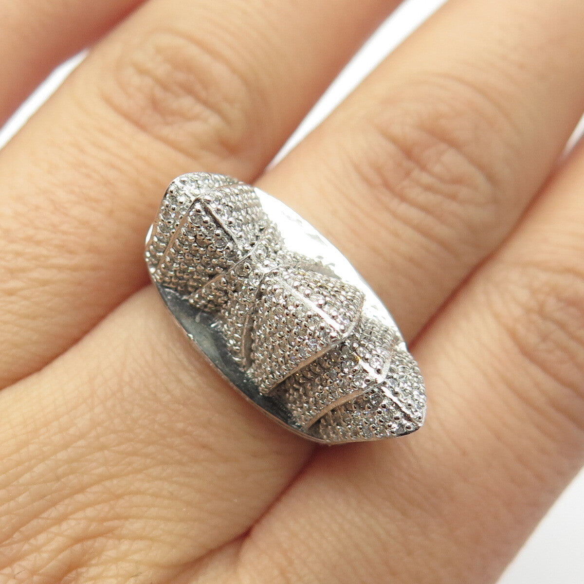 925 Sterling Silver Pave C Z Domed Ring Size 7